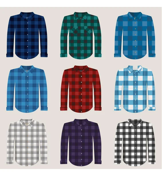 Plaid wzorzyste koszule dla mężczyzn wektor zestaw — Wektor stockowy