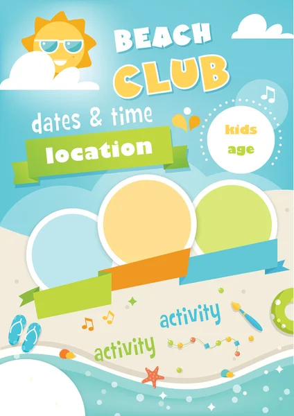 Beach Club veya kampı için çocuklar. Yaz Poster vektör şablonu