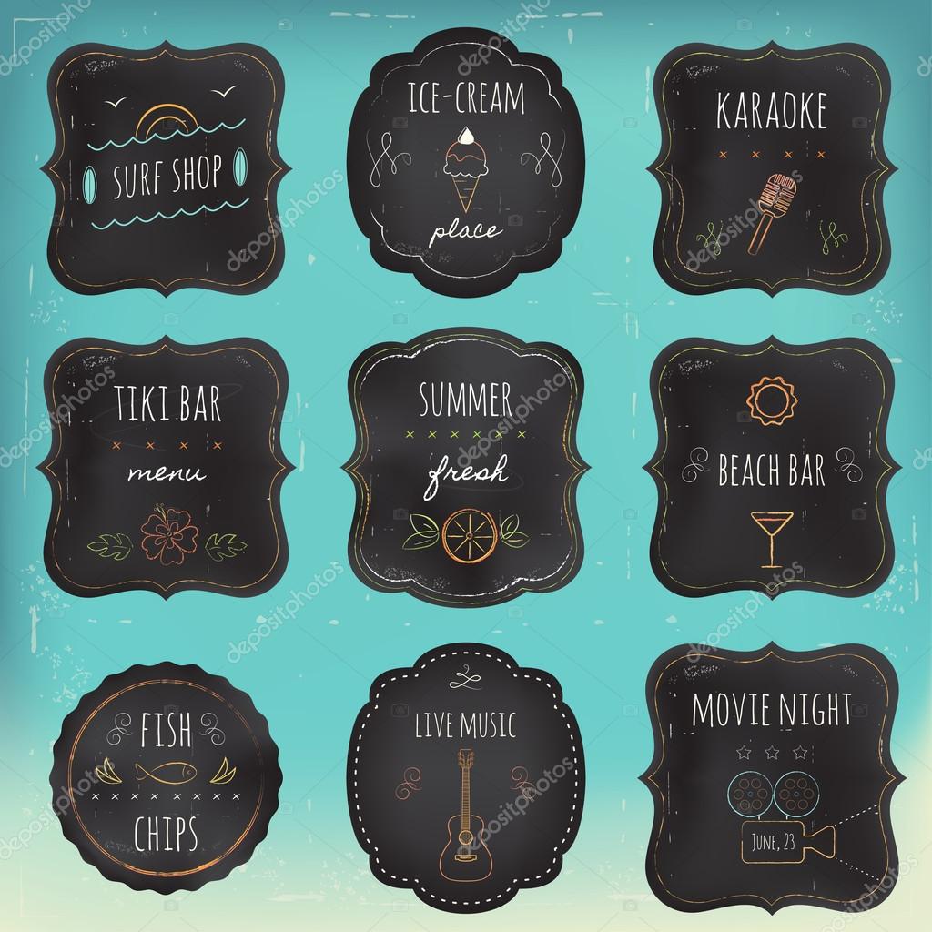 Summer Reacreation Activities and Places Chalkboard Labels and Tags Set