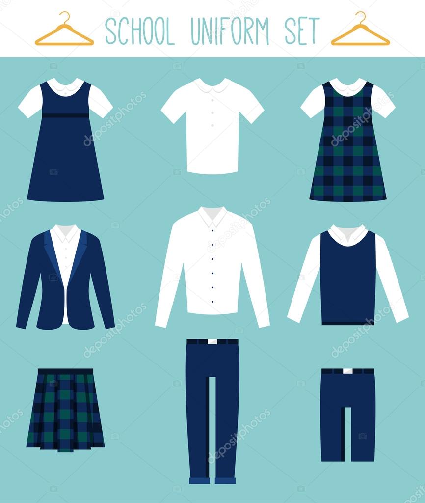 School Uniforms for Children. Kids Clothes Vector Set