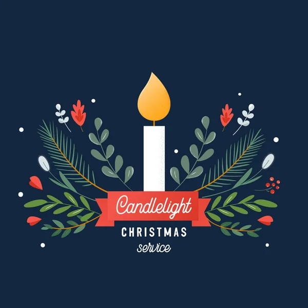 Candle and Ornaments Christmas Eve Candlelight Service Invitation. Conception vectorielle — Image vectorielle