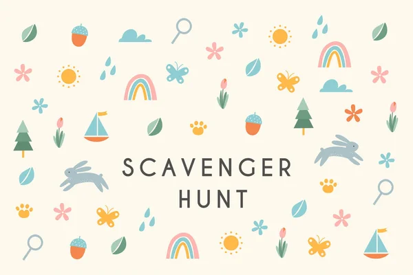 Nature Scavenger Hunt Kids Activity Illustration или Card. Векторный дизайн Лицензионные Стоковые Иллюстрации