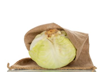 Beyaz arka planda izole edilmiş taze beyaz lahana, makro.