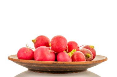 Beyaz arkaplanda taze turp izole edildi, makro.