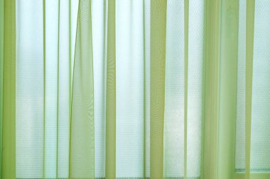 Yeşilimsi tüller bir pencerenin perdesi gibi, yakın plan..