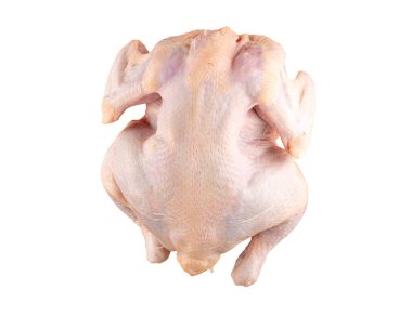 Beyaz arka planda izole edilmiş taze ve lezzetli çiğ tavuk eti, makro..