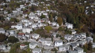 Pelion Dağı 'ndaki Makrinitsa köyü, Sonbahar, Hava manzarası, Magnesia, Teselya, Yunanistan