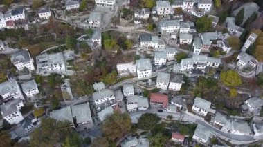 Pelion Dağı 'ndaki Makrinitsa köyü, Sonbahar, Hava manzarası, Magnesia, Teselya, Yunanistan