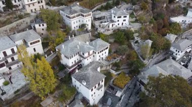 Pelion Dağı 'ndaki Makrinitsa köyü, Sonbahar, Hava manzarası, Magnesia, Teselya, Yunanistan