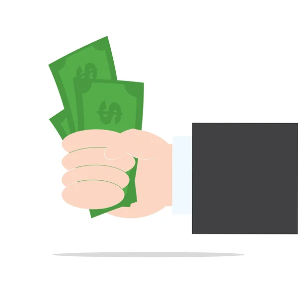 Homme d'affaires donnant de l'argent sur fond blanc, vecteur d'illustration dans le design plat — Image vectorielle