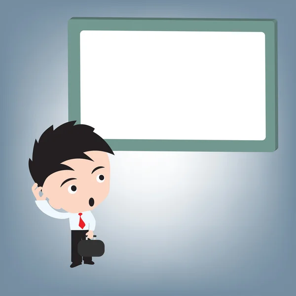 Επιχείρηση άνθρωπος σύγχυση και whiteboard, εικονογράφηση διανυσματικά σε επίπεδη σχεδίαση — Διανυσματικό Αρχείο