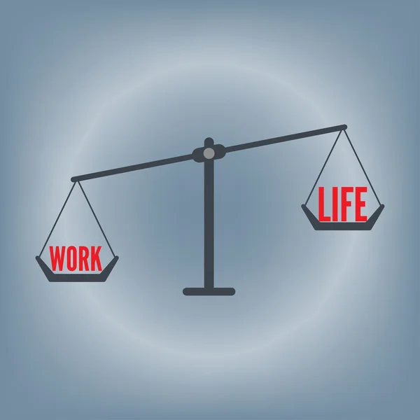 Definición de equilibrio de la vida laboral en concepto de escala de peso, ilustración vectorial en fondo plano de diseño Vectores de stock libres de derechos