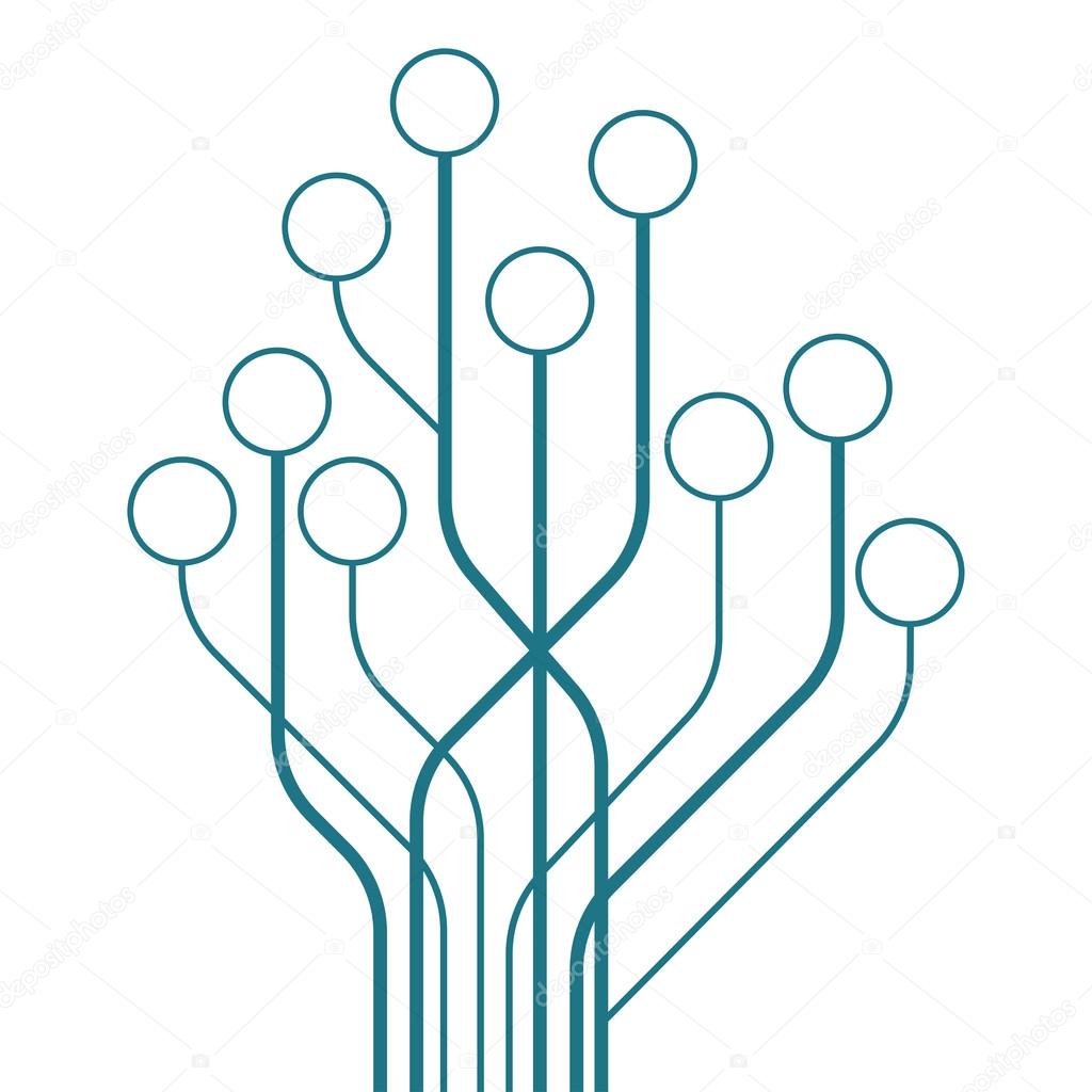 circuit tree board digital in shape of the tree on white background
