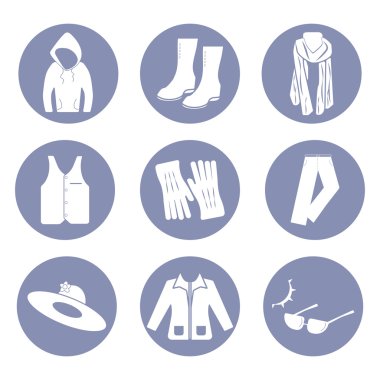 Beauty fashion icon set, clothing winter for design presentation in vector