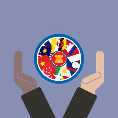 ASEAN Economic Community, AEC in businessman hand with community forum, for design present in vector