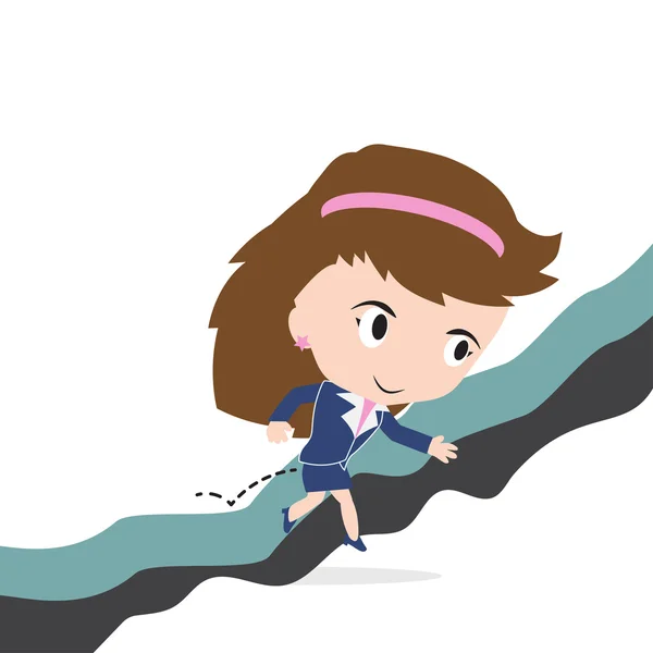 Heureuse femme d'affaires sautant par-dessus l'écart de falaise ou d'obstacle à la réussite concept — Image vectorielle