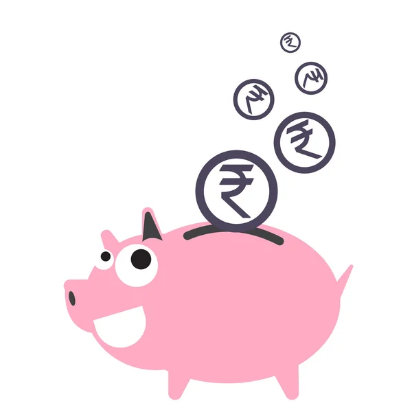 Гроші свинячого банку щасливі, монета символу рупії падає для збереження концепції в векторі — стоковий вектор