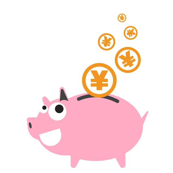 Гроші свинячого банку щасливі, валюта ієна символ монета падає для збереження концепції в векторі — стоковий вектор