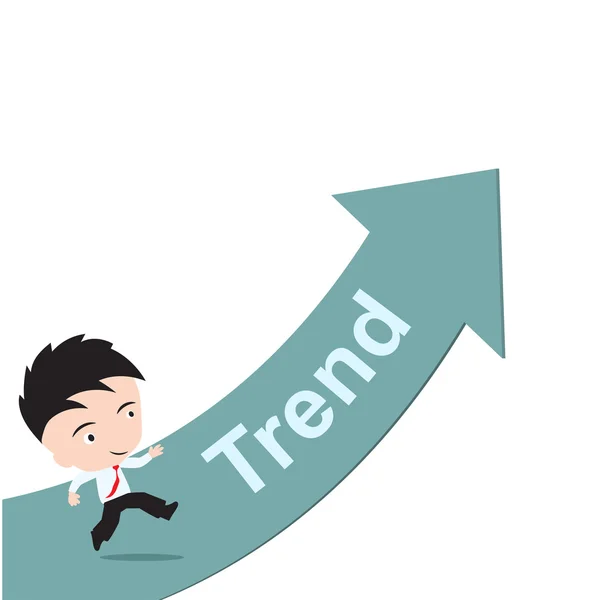 Businessman happy to running on green arrow with word Trend, Finance concept, presented in vector form — 图库矢量图片