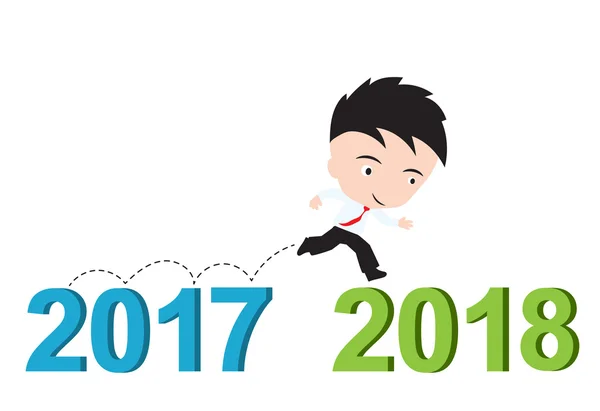 Empresário feliz em correr de 2017 a 2018, conceito de sucesso de ano novo, apresentado em forma de vetor —  Vetores de Stock