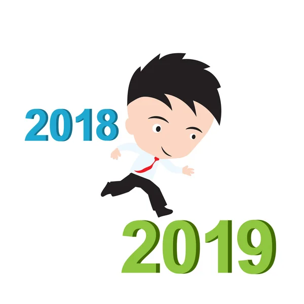 Empresario feliz de correr de 2018 a 2019, concepto de éxito de año nuevo, presentado en forma de vector — Vector de stock