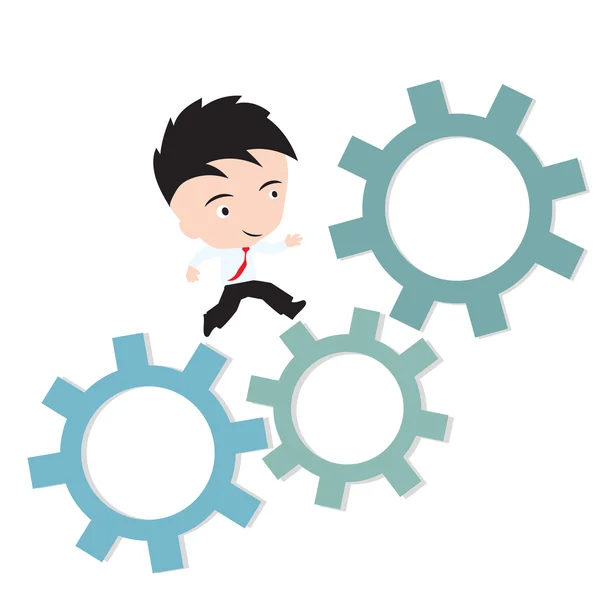 Businessman happy to running on gear, business working concept, presented in vector form — Stok Vektör