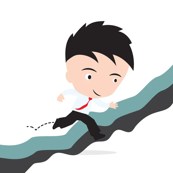 Businessman happy to jumping over gap of cliff or obstacle to success concept, presented in vector form — Stock Vector