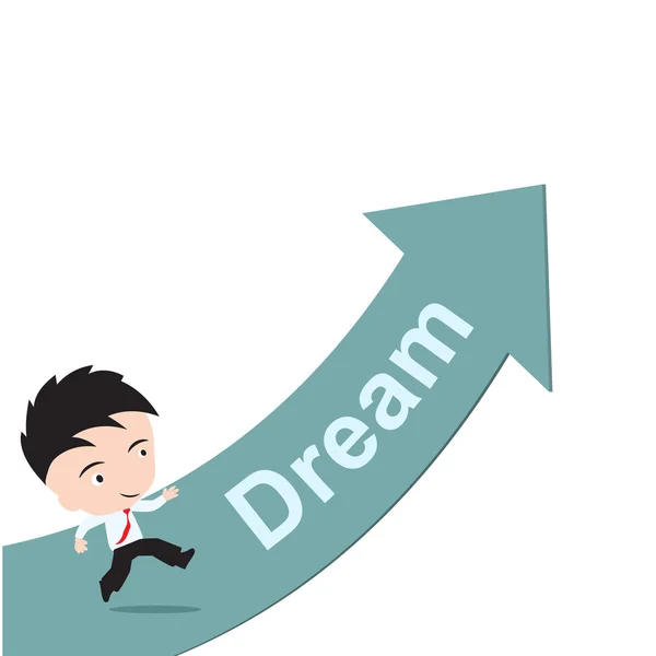 Businessman happy to running on green arrow with word Dream, road to success concept, presented in vector form — Stock Vector