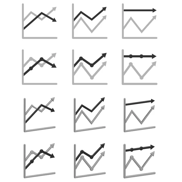Набор значков диаграммы бизнес-графика для представления дизайна в векторном, линейном графике в монотоне — стоковый вектор