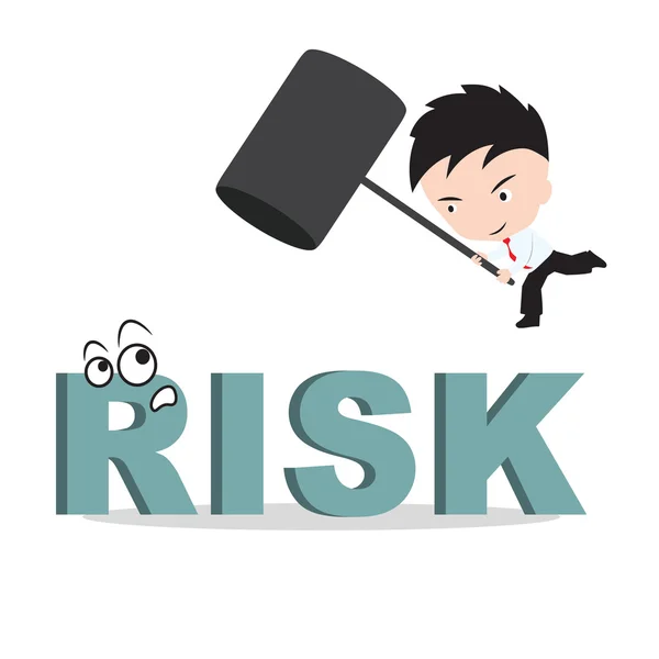 Businessman holding hammer and aiming to smash the wording "RISK", reduce costing concept — Stock Vector