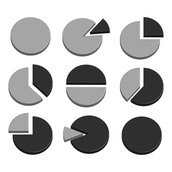 Negocios gráfico diagrama gráfico icono conjunto para la presentación de diseño en vector, gráfico circular 3D en tono mono — Vector de stock
