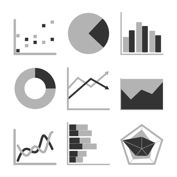 Gráfico de negocios diagrama gráfico icono conjunto para la presentación de diseño en vector, tono mono — Archivo Imágenes Vectoriales