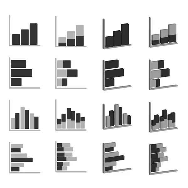 Negocios gráfico diagrama gráfico icono conjunto para la presentación de diseño en vector, gráfico de barras en tono mono — Vector de stock