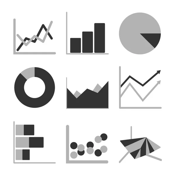 Gráfico de negocios diagrama gráfico icono conjunto para la presentación de diseño en vector, tono mono — Vector de stock
