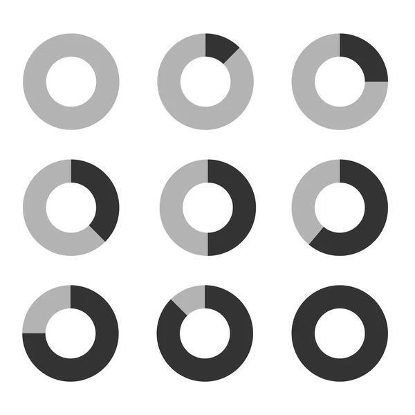 Ensemble d'icônes de diagramme de diagramme de graphique d'affaires pour la présentation de conception dans le vecteur, diagramme à secteurs de beignet dans le ton mono — Image vectorielle