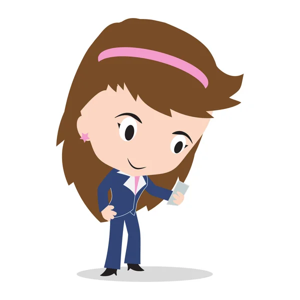 Femme d'affaires et téléphone intelligent isolé sur fond blanc, vecteur d'illustration — Image vectorielle