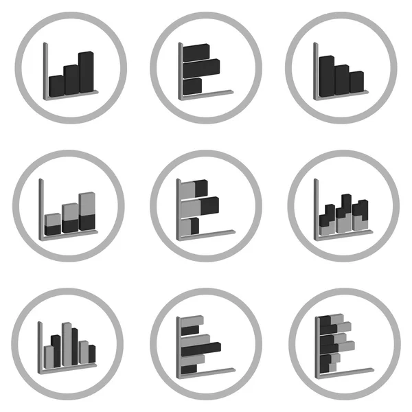 Gráfico de negócios gráfico gráfico ícone definido para apresentação de design em vetor, gráfico de linha em tom mono — Vetor de Stock