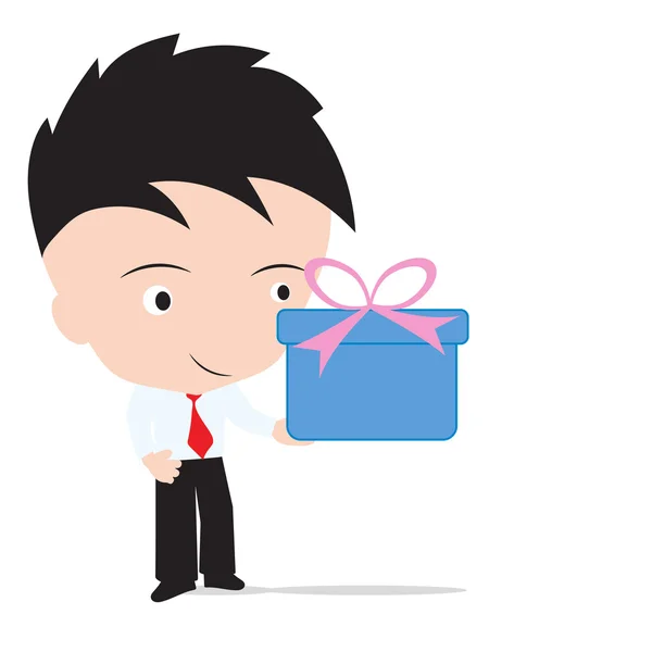 Empresario sosteniendo la caja de regalo para feliz año nuevo, Navidad y festival de cumpleaños, aislado sobre fondo blanco — Archivo Imágenes Vectoriales