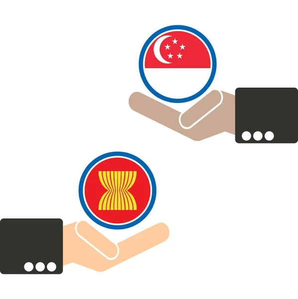 Asean 経済共同体、白の背景にベクトルの存在の設計のためのシンガポールで実業家の手で Aec — ストックベクタ