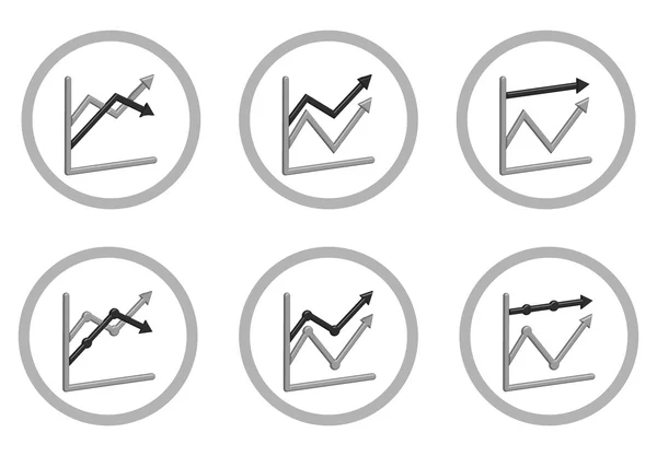Negocios gráfico diagrama gráfico icono conjunto para la presentación de diseño en vector, gráfico de línea 3d en tono mono — Vector de stock