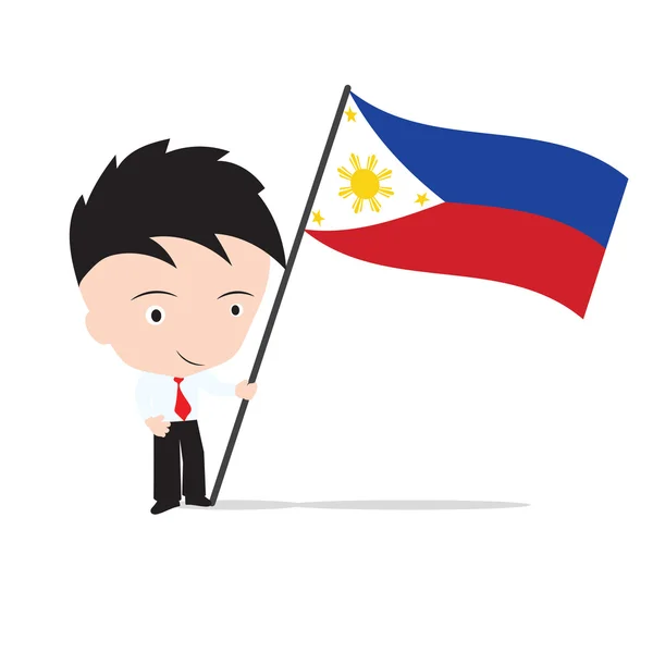 AEC, Empresario de pie y, con bandera de Filipinas, concepto de Comunidad Económica de la ASEAN aislado sobre fondo blanco — Vector de stock