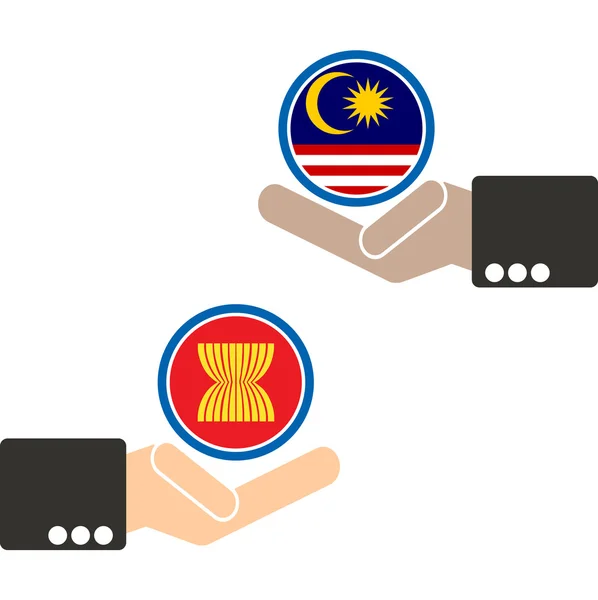 ASEAN Economic Community, AEC in businessman hand with Malaysia, for design present in vector on white background — ストックベクタ