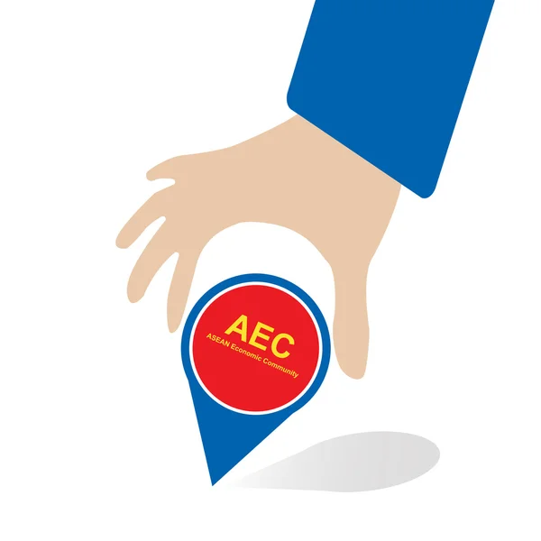 ASEAN Comunidade Econômica, AEC em pino de mão do homem de negócios, para o projeto presente no vetor — Vetor de Stock