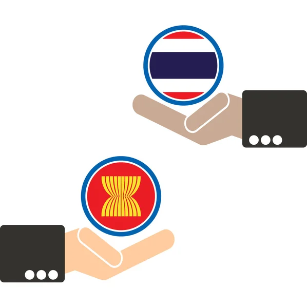 ASEAN Economic Community, AEC in businessman hand with Thailand, for design present in vector on white background — Stock vektor