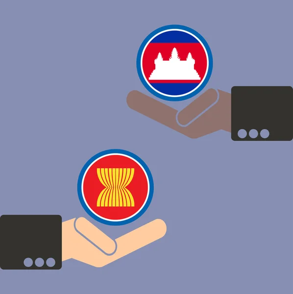Comunidade Econômica da ASEAN, AEC em homem de negócios lado a lado com o Camboja, para design presente no vetor — Vetor de Stock