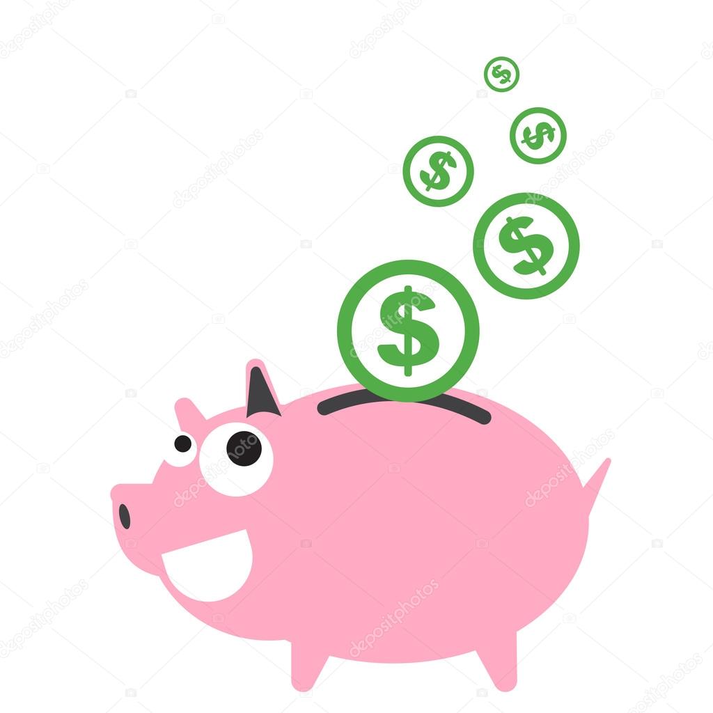 Piggy bank money happy, currency Dollar symbol coin falling for saving concept in vector