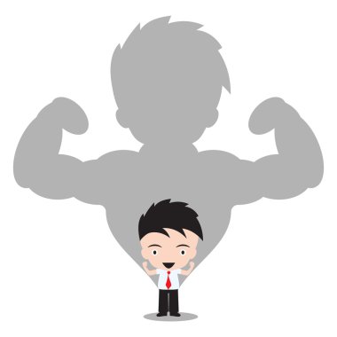 Strong Businessman in shadow on white background, vector illustration in flat design