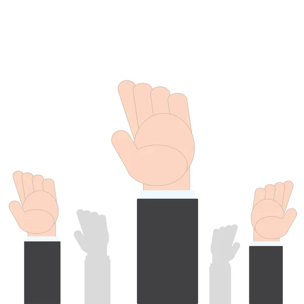 Mani in alto. Concetto di volontariato su sfondo bianco, illustrazione vettoriale in design piatto — Vettoriale Stock