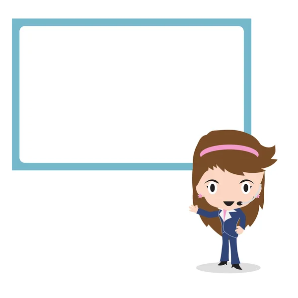 Présentation femme d'affaires devant grand écran sur fond blanc, illustration vectorielle en design plat — Image vectorielle