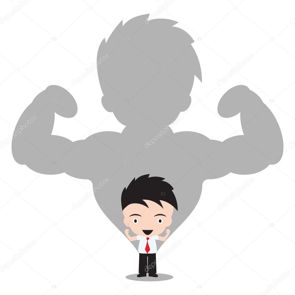 Strong Businessman in shadow on white background, vector illustration in flat design